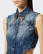 Versace Jeans Couture Top 76HAM257/DW009M31904 - SanShopLuxury - 2024, 42, 44, A bustier, Abbigliamento, Blu, Donna, Idoneo, Outlet, Primavera/Estate, SS24, Top, Versace Jeans Couture