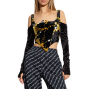 Versace Jeans Couture T-Shirt Top 75HAM204 NS288 - SanShopLuxury - 2023, 40, 42, 44, Abbigliamento, Autunno/Inverno, Bustier, Donna, FW23, Nero-Oro, Outlet, T-Shirt Top, Versace Jeans Couture