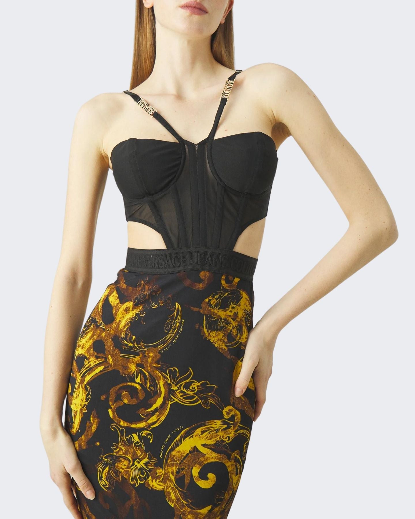 Versace Jeans Couture Abito 76HAO903/JS291G89 - SanShopLuxury - 2024, 38, 40, A bustier, Abbigliamento, Abito, Donna, Idoneo, Nero-Oro, Outlet, Primavera/Estate, SS24, Versace Jeans Couture