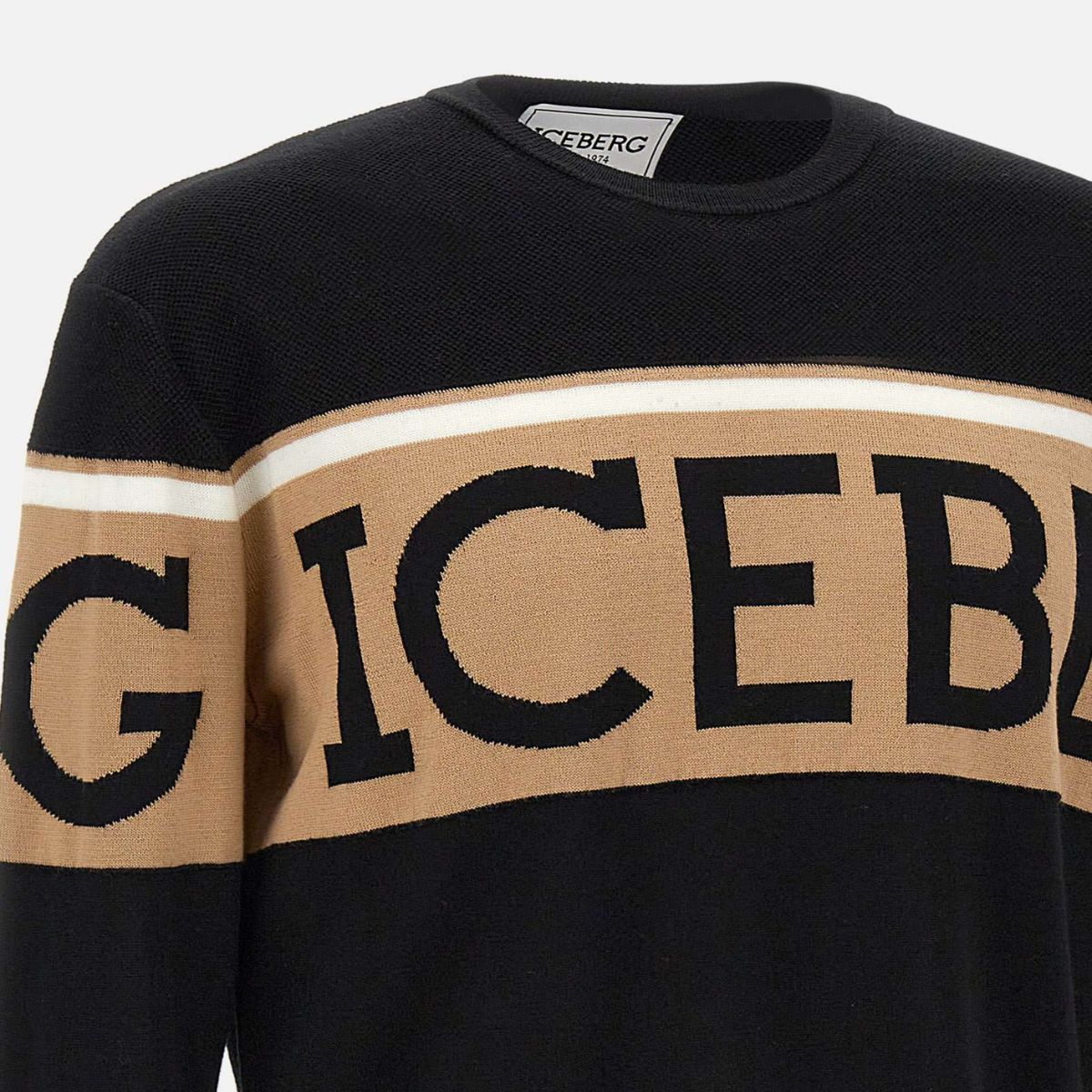 Iceberg Maglieria A013/70109000 - SanShopLuxury - 2023, Abbigliamento, Autunno/Inverno, FW23, Girocollo, Iceberg, L, M, Maglieria, Nero, Nero-Beige, Outlet, Uomo, XL