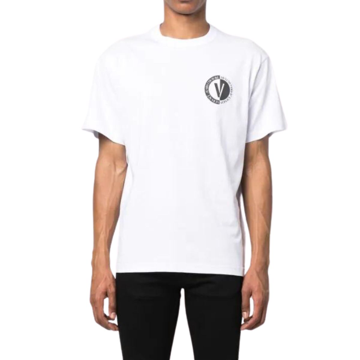 Versace Jeans Couture T-Shirt 75GAHG07 CJ00G - SanShopLuxury - 2023, 2XL, Abbigliamento, Autunno/Inverno, Bianco-Nero, FW23, Idoneo, M, Nero-Bianco, Outlet, T-Shirt, Uomo, Versace Jeans Couture, XL