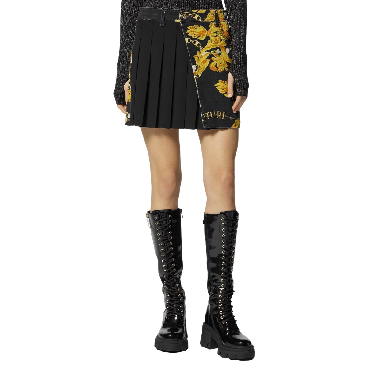 Inverno, Corto, Donna, FW23, Gonna, Nero-Oro, Outlet, Versace Jeans Couture