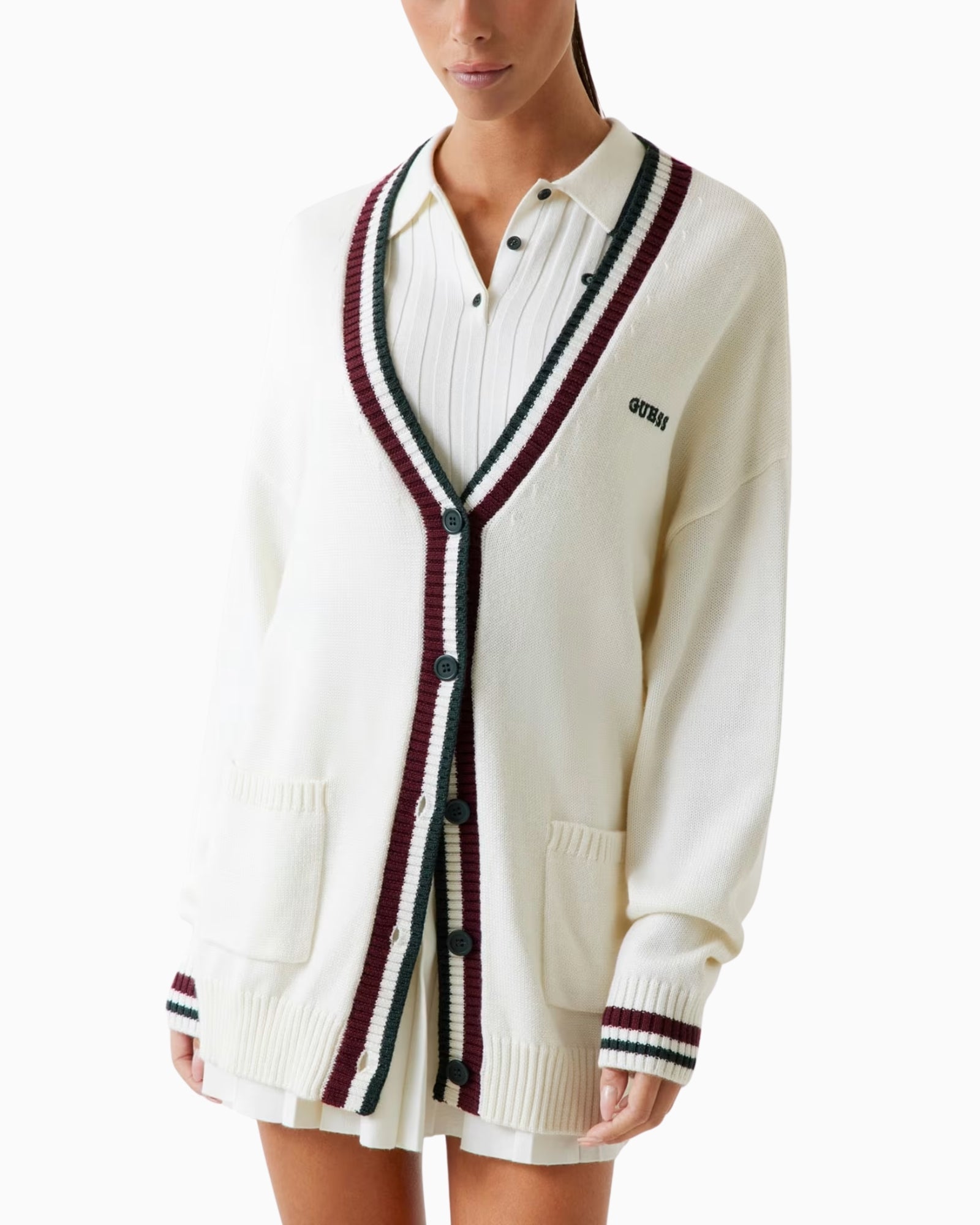 Guess Cardigan V5BR00 Z1152 G054 - SanShopLuxury - 2025, Abbigliamento, Autunno/Inverno, Avorio, Cardigan, Donna, FW25, Guess, Idoneo, M, New, S, XS