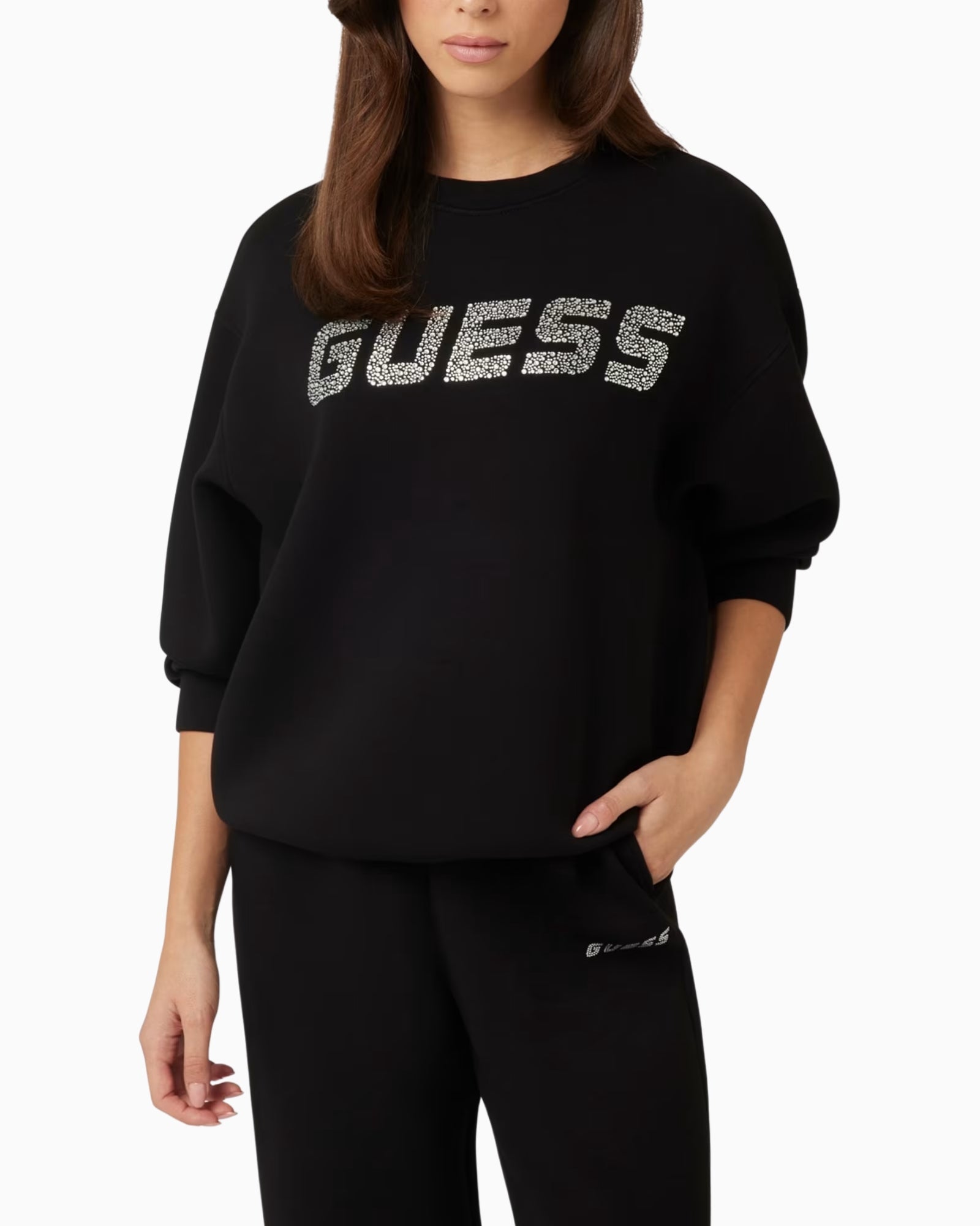 Guess Felpa V4BQ15 K7UW2 JBLK - SanShopLuxury - 2025, Abbigliamento, Autunno/Inverno, Donna, Felpa, FW25, Guess, Idoneo, L, M, Nero, New, S, XS