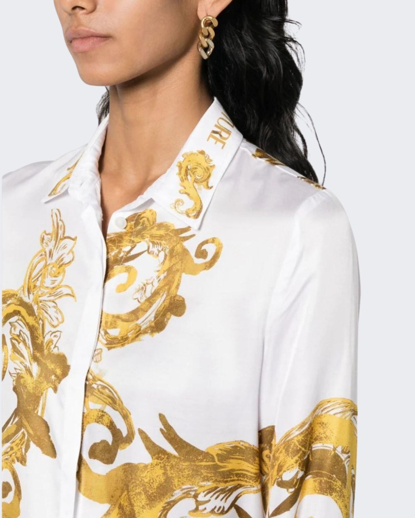 Versace Jeans Couture Camicia 76HAL2P1/NS459G03 - SanShopLuxury - 2024, 40, 42, Abbigliamento, Bianco-Oro, Camicia, Donna, Idoneo, Outlet, Primavera/Estate, SS24, Top, Versace Jeans Couture