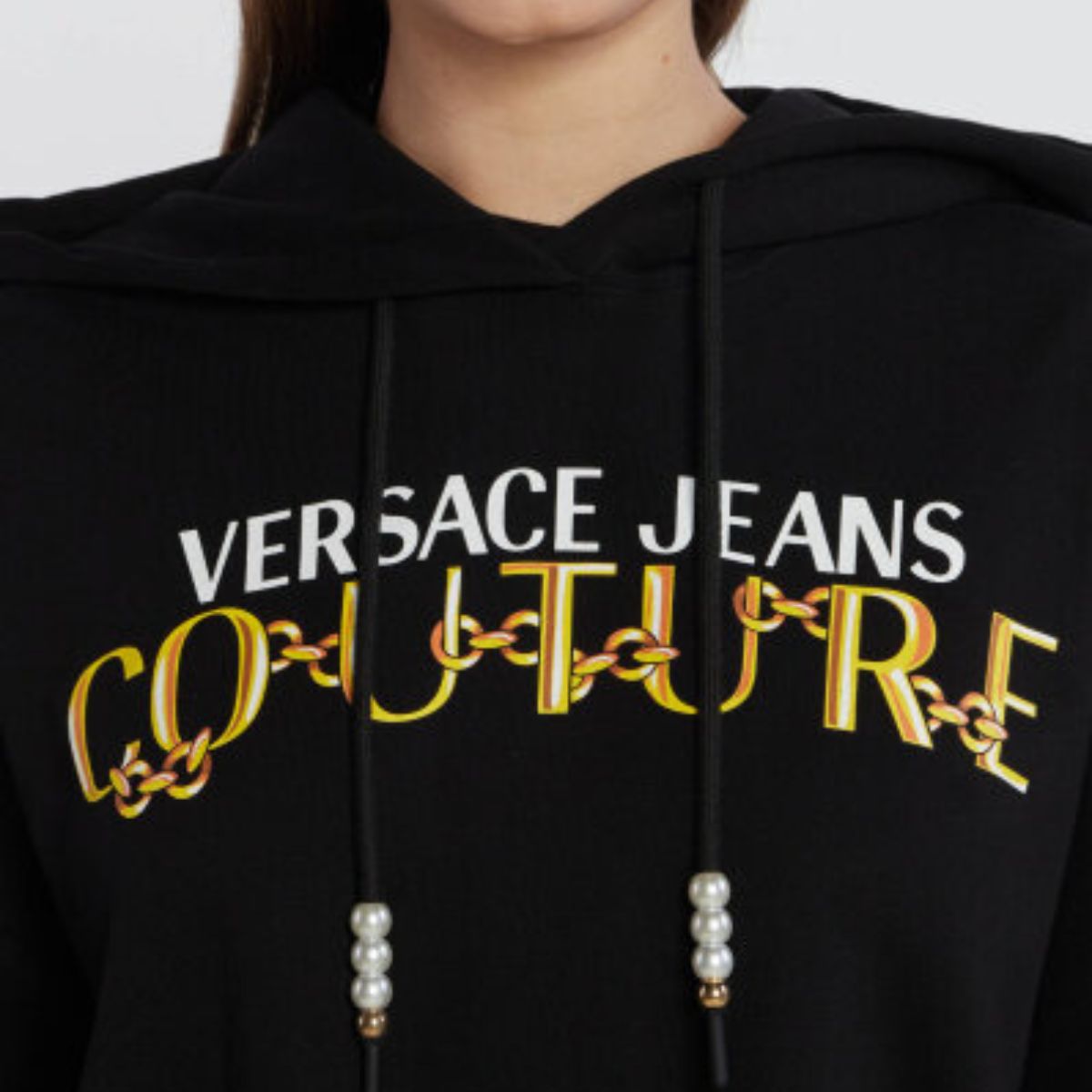 Versace Jeans Couture Felpa 75HAIF01 CF01F - SanShopLuxury - 2023, Abbigliamento, Autunno/Inverno, Con Cappuccio, Donna, Felpa, FW23, L, M, Nero-Oro, Outlet, S, Versace Jeans Couture