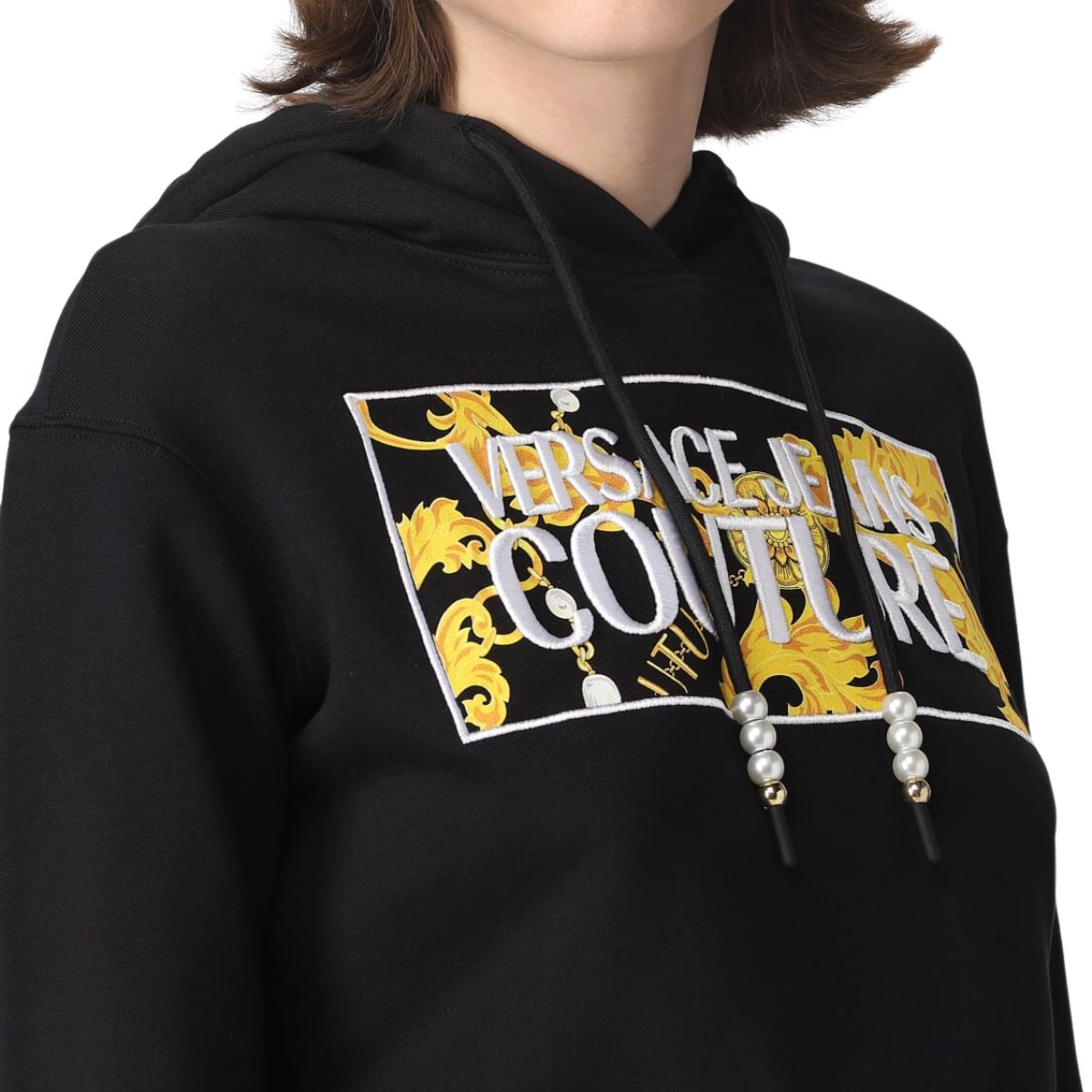 Versace Jeans Couture Felpa 75HAIE01 CF00E - SanShopLuxury - 2023, Abbigliamento, Autunno/Inverno, Con Cappuccio, Donna, Felpa, FW23, L, M, Nero-Oro, Outlet, S, Versace Jeans Couture