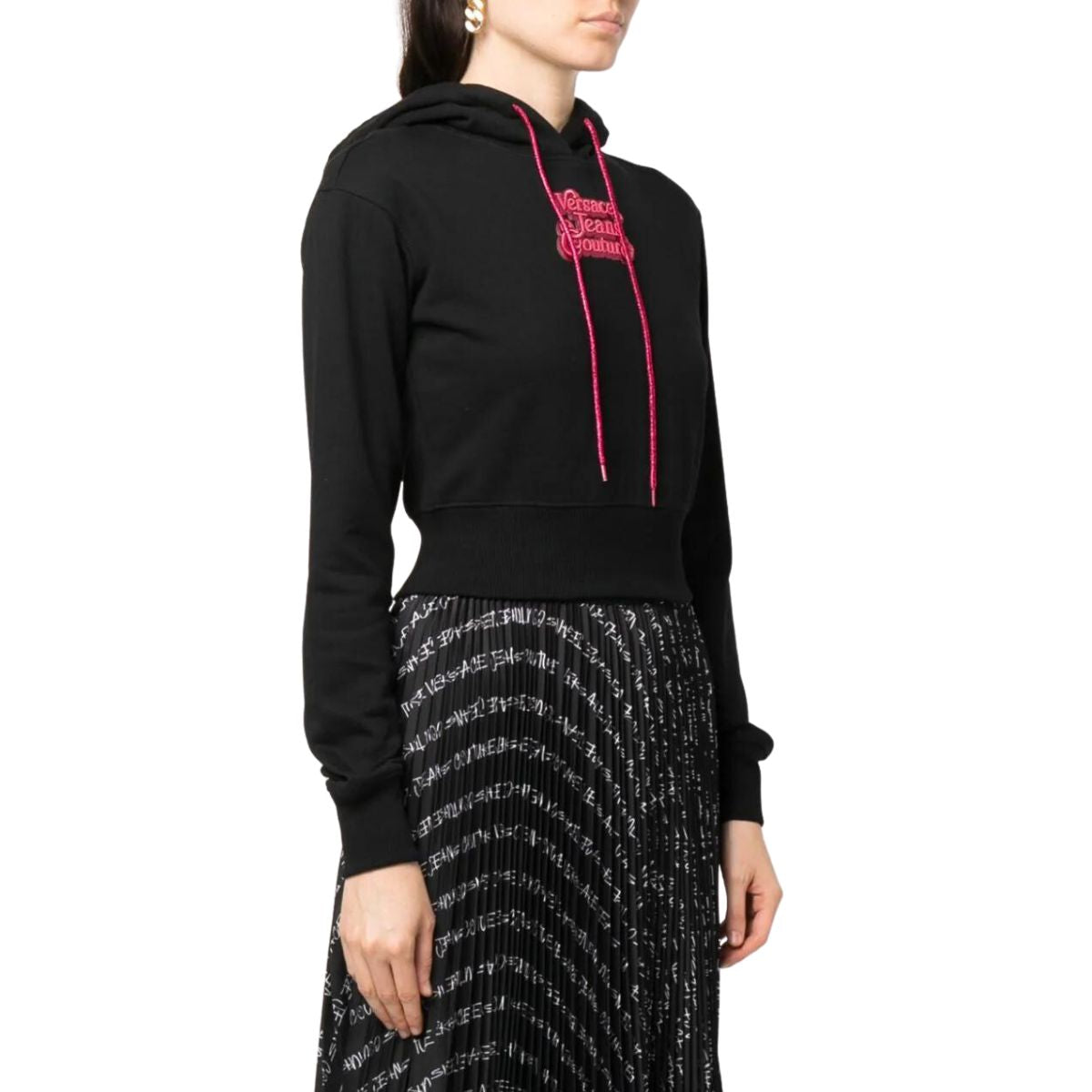 Inverno, Con Cappuccio, Donna, Felpa, FW23, L, M, Nero-Fucsia, Outlet, S, Versace Jeans Couture