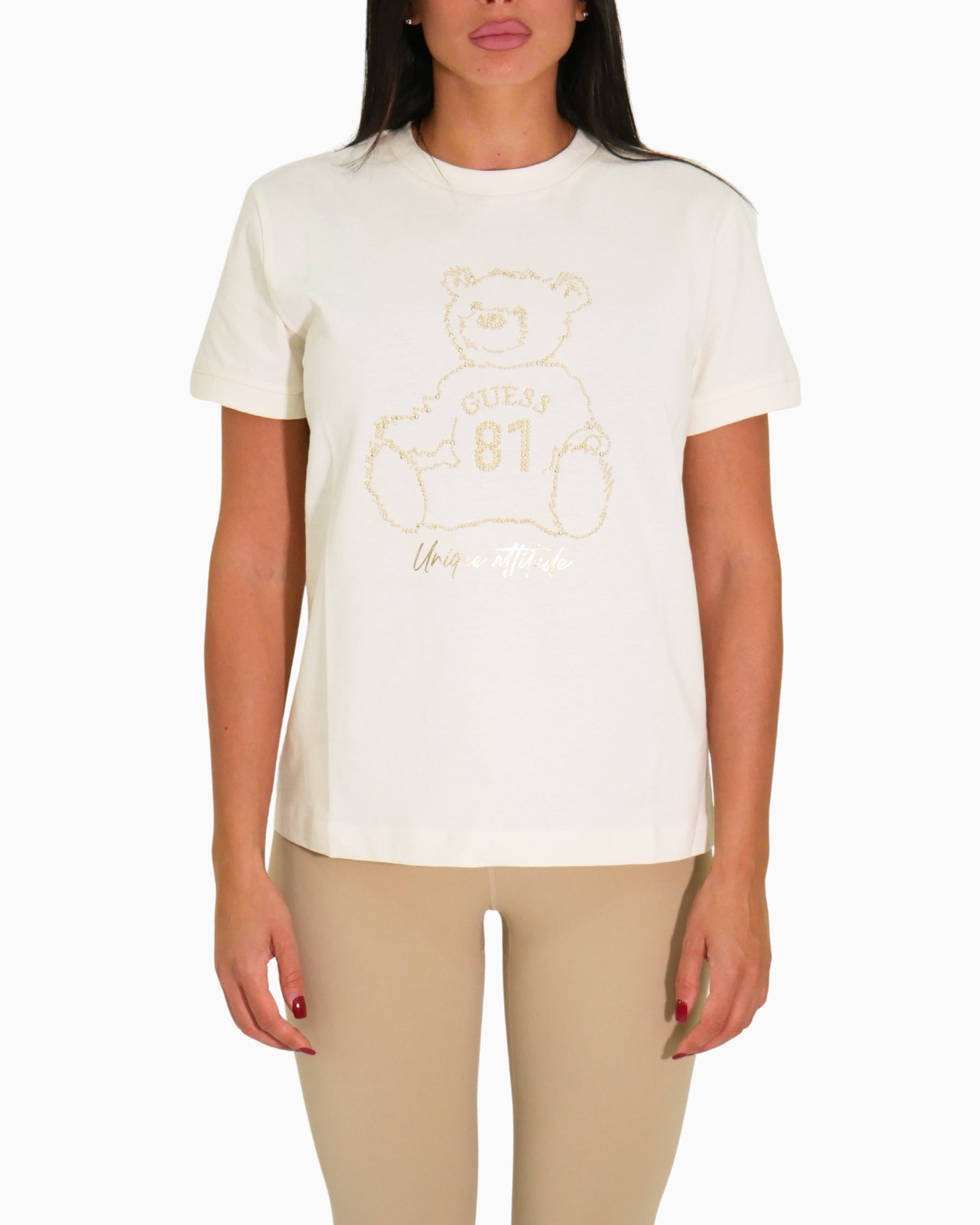 Guess T-Shirt V5BI16 K8FQ4 G015 - SanShopLuxury - 2025, Abbigliamento, Autunno/Inverno, Bianco, Donna, FW25, Guess, Idoneo, L, M, New, S, T-Shirt, XL