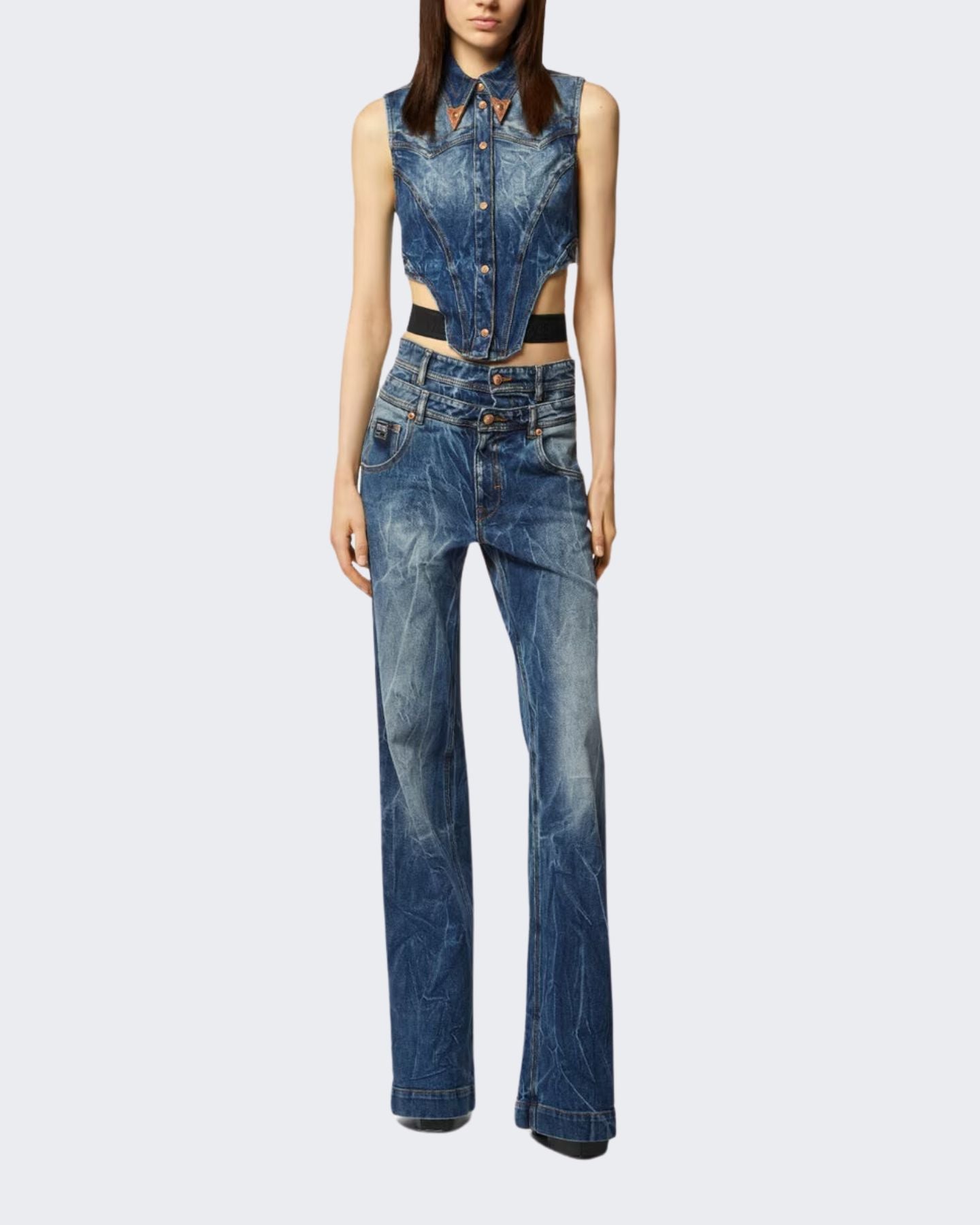 Versace Jeans Couture Top 76HAM257/DW009M31904 - SanShopLuxury - 2024, 42, 44, A bustier, Abbigliamento, Blu, Donna, Idoneo, Outlet, Primavera/Estate, SS24, Top, Versace Jeans Couture