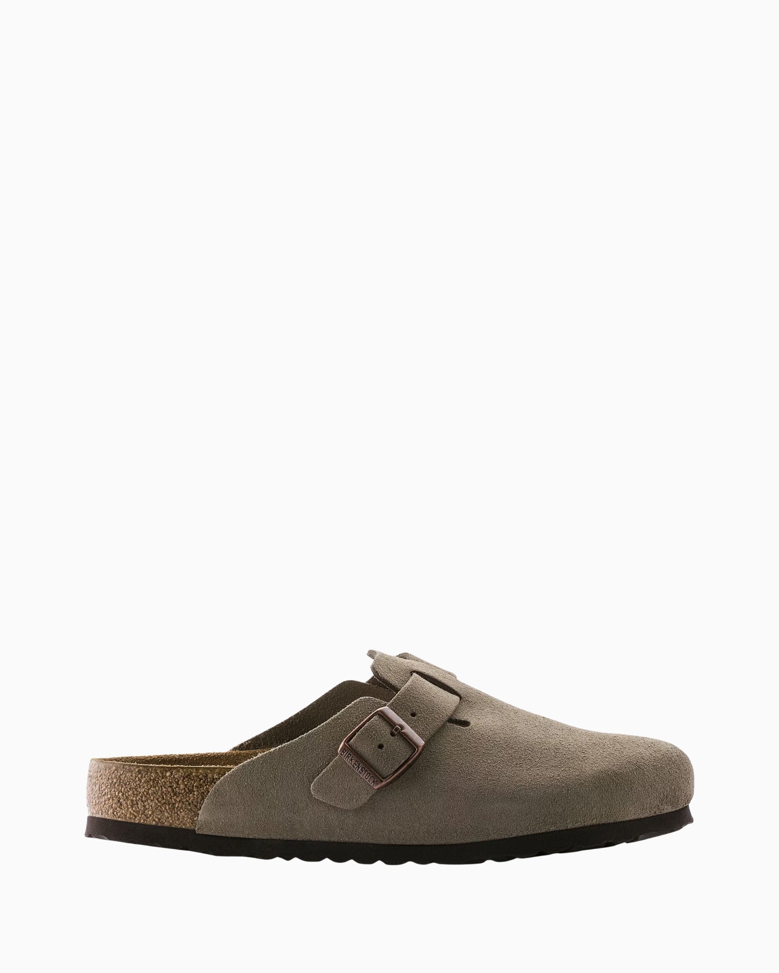 Birkenstock Boston Taupe con plantare morbido Soft Footbed in pelle scamosciata.