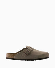 Birkenstock Boston Taupe con plantare morbido Soft Footbed in pelle scamosciata.