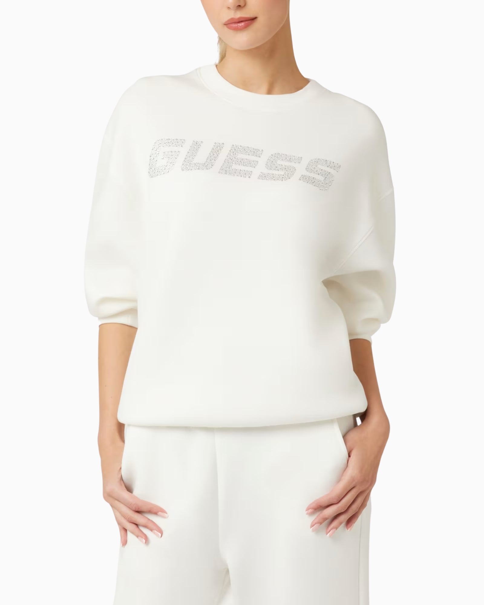 Guess Felpa V4BQ15 K7UW2 G6K5 - SanShopLuxury - 2025, Abbigliamento, Autunno/Inverno, Avorio, Donna, Felpa, FW25, Guess, Idoneo, M, New, S, XS