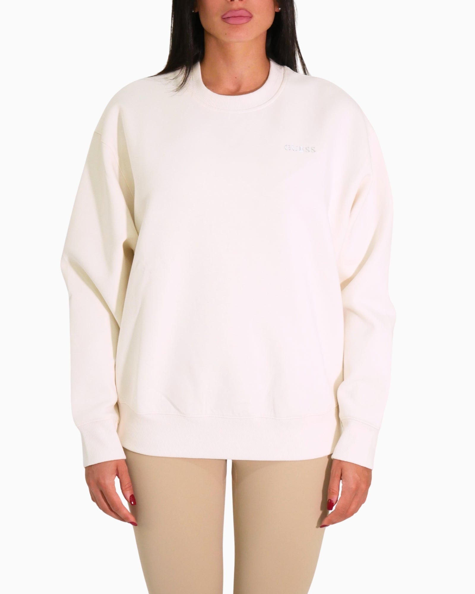 Guess Felpa V5BQ05 K1971 D001 - SanShopLuxury - 2025, Abbigliamento, Autunno/Inverno, Bianco, Donna, Felpa, FW25, Guess, Idoneo, L, M, New, S, XL, XS