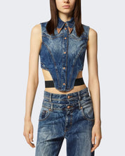 Versace Jeans Couture Top 76HAM257/DW009M31904 - SanShopLuxury - 2024, 42, 44, A bustier, Abbigliamento, Blu, Donna, Idoneo, Outlet, Primavera/Estate, SS24, Top, Versace Jeans Couture