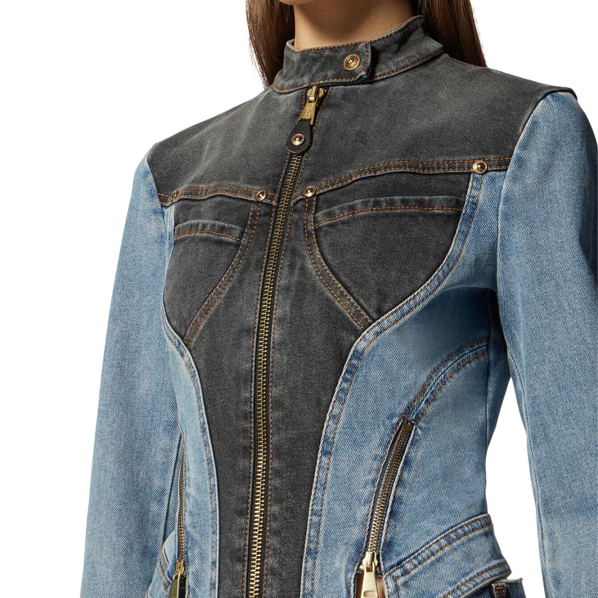 Versace Jeans Couture Giubbino 75HAS48M DW064M24 - SanShopLuxury - 2023, 40, 42, A bustier, Abbigliamento, Autunno/Inverno, Donna, FW23, Giubbino, jeans, Nero-Blu, Outlet, Versace Jeans Couture