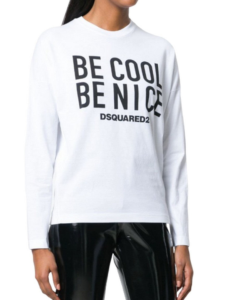 Inverno, Bianco, Donna, Dsquared2, FW18, M, Manica lunga, Outlet, T-Shirt, XS