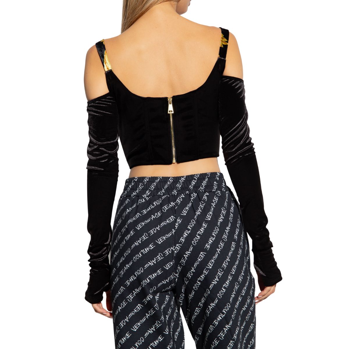 Versace Jeans Couture T-Shirt Top 75HAM204 NS288 - SanShopLuxury - 2023, 40, 42, 44, Abbigliamento, Autunno/Inverno, Bustier, Donna, FW23, Nero-Oro, Outlet, T-Shirt Top, Versace Jeans Couture