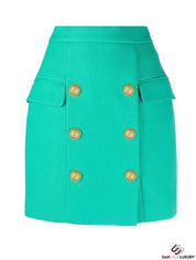 Balmain Gonna VF14004C208/7KB - SanShopLuxury - -50%, 2021, 42, 44, Abbigliamento, Balmain, Donna, Gonna, Outlet, Primavera/Estate, SS21, Verde